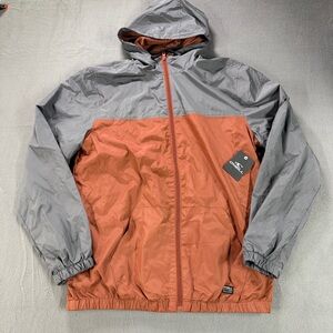 O’Neill Explore Windbreaker Jacket Mens XL NWT Charcoal Gray Orange Hooded
